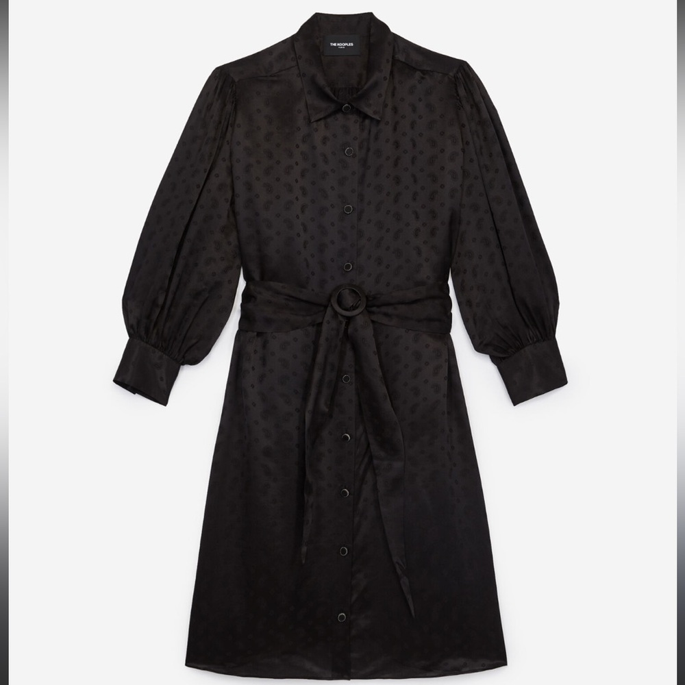 The Kooples Black Buttoned Shirt Dress with Bishop Sleeves